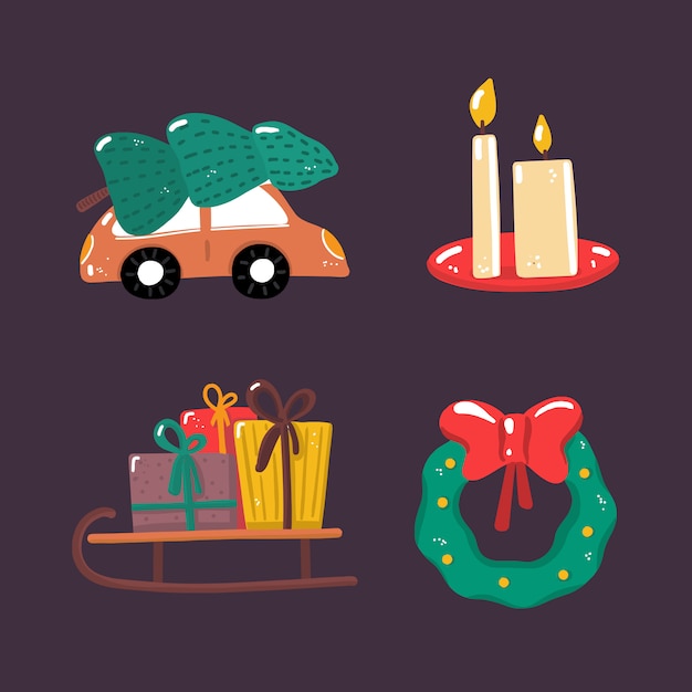 Voiture de noël vintage, superbe design pour toutes les applications. collection d'éléments d'hiver Vecteur Premium