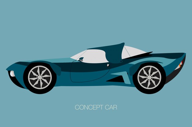 Voiture rétro futuriste, vue de côté de voiture, automobile, véhicule automobile Vecteur Premium