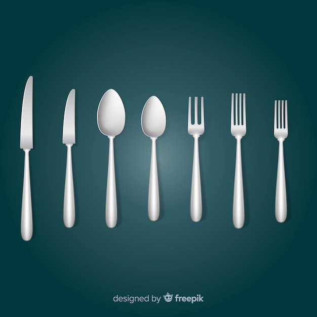 Vue de dessus des couverts de restaurant avec un design réaliste Vecteur gratuit