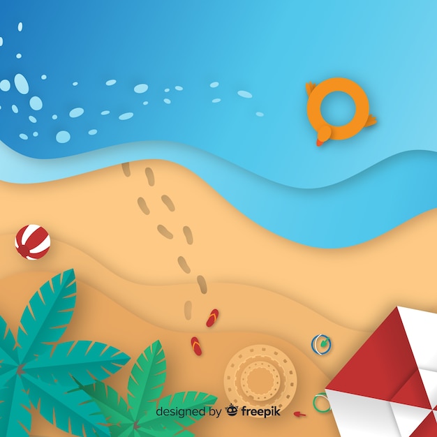 Vue de dessus de plage dans le style de papier Vecteur gratuit