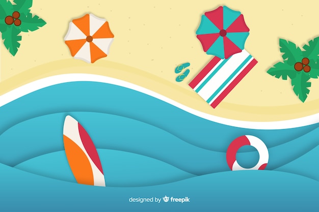 Vue de dessus de plage dans le style de papier Vecteur gratuit