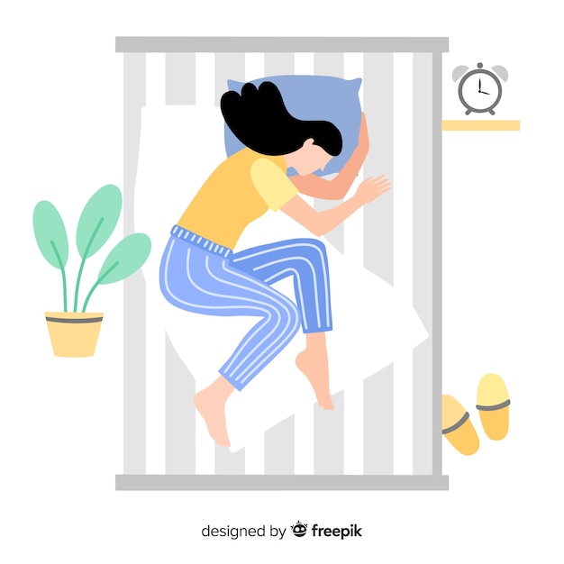 Vue de dessus plat dormir pose fond Vecteur gratuit