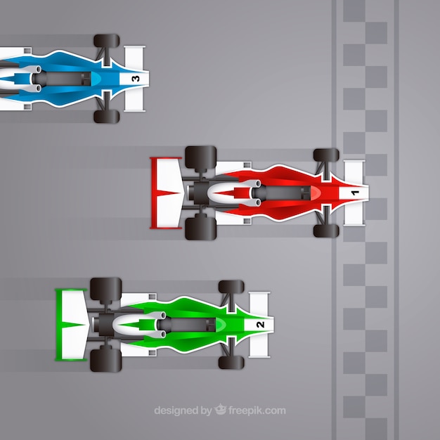 Vue De Dessus D Une Voiture De Formule 1 Realiste A La Ligne D Arrivee Vecteur Gratuite