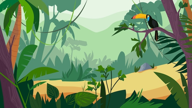 Vue Sur La Forêt De La Jungle Bannière En Dessin Animé Plat Paysage Avec Des Arbres Des 