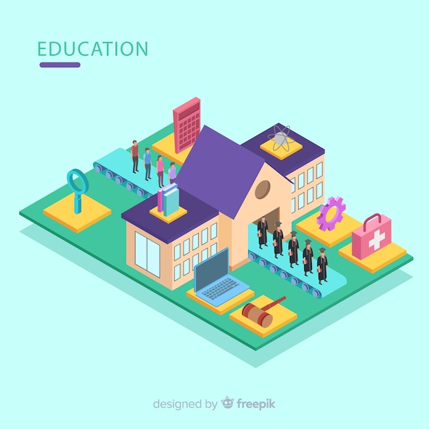 Vue isométrique du concept de l'éducation moderne Vecteur gratuit