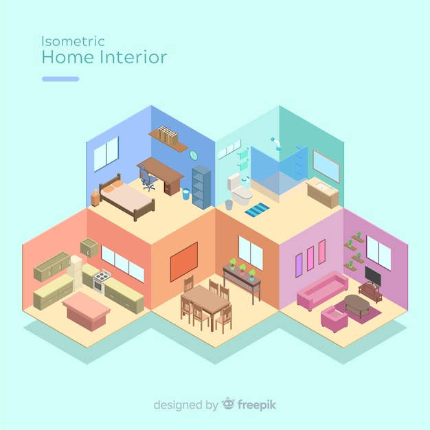 Vue isométrique de l'intérieur de la maison moderne Vecteur gratuit