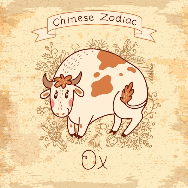Zodiaque Chinois Boeuf Vecteur Premium