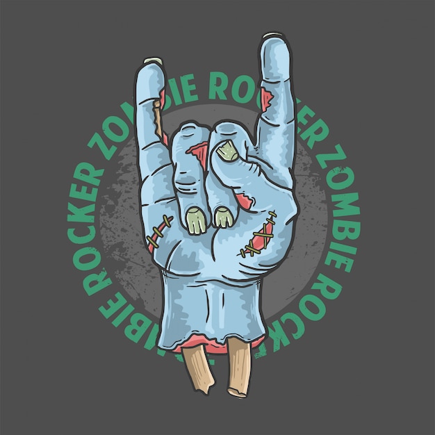 Zombie rocker main halloween illustration vecteur Vecteur Premium