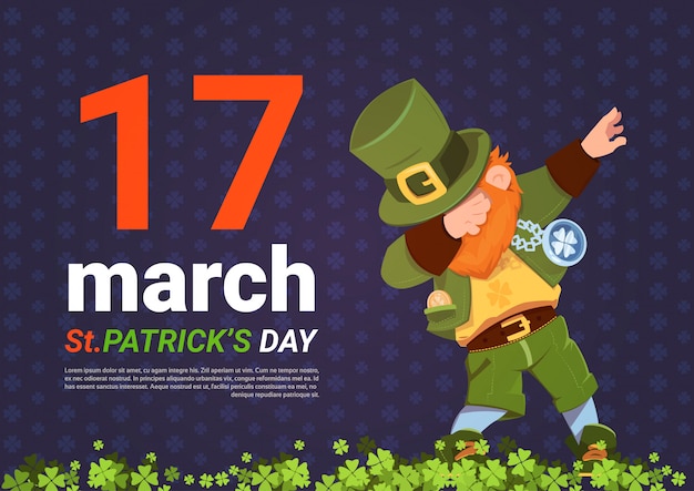 17 De Marzo Día De San Patricio Feliz Con Duende Verde En El Fondo De