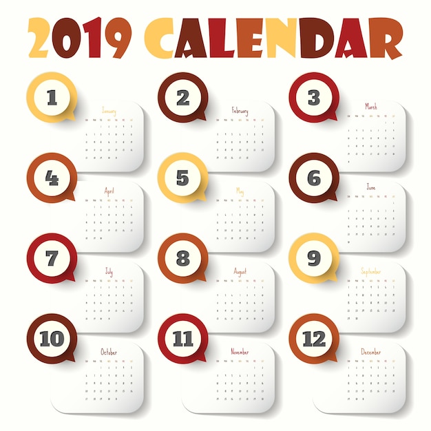 2019 plantilla de calendario moderno vector ilustración Vector