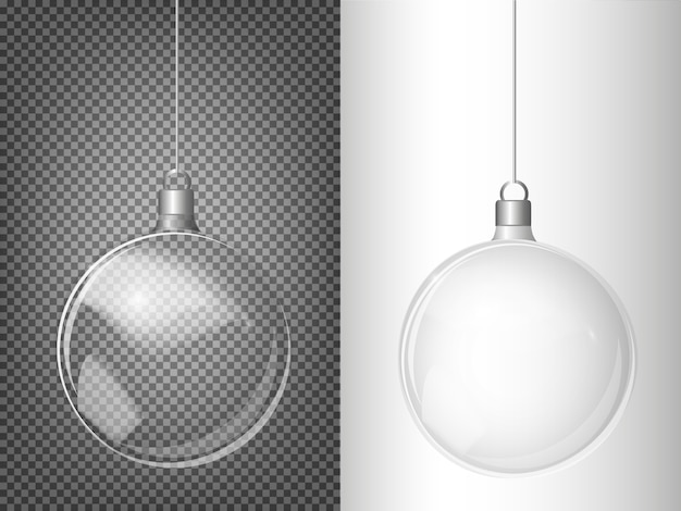 Abeto de navidad de vector y realista bola de navidad de plata transparente Vector Premium