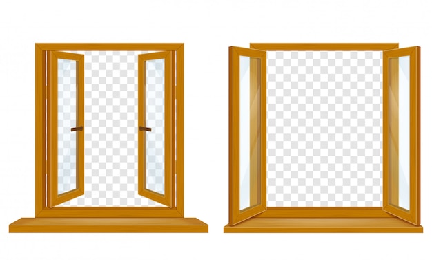 Abrir Ventana De Madera Con Vidrio Transparente Para Ilustracion De Vector De Diseno Vector Premium