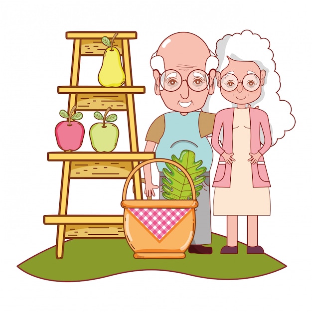 Abuelos Lindos Pareja De Dibujos Animados Vector Premium