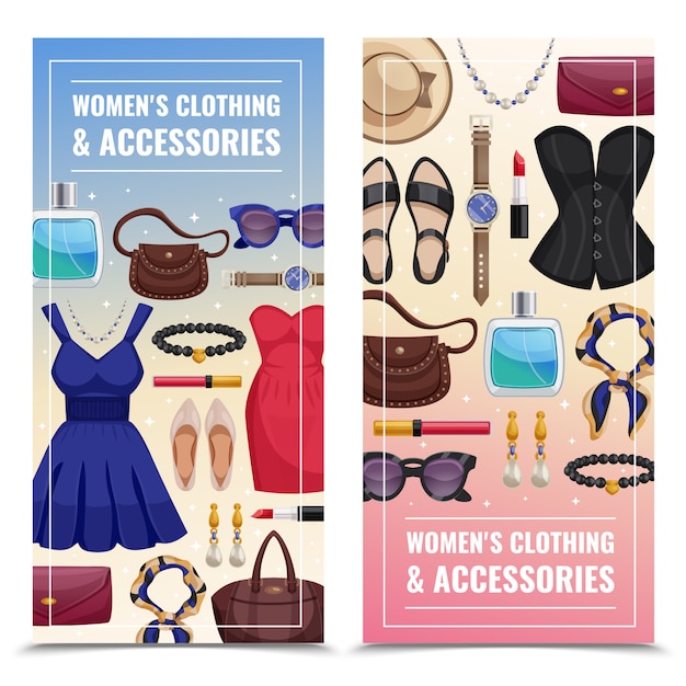 Accesorios de mujer conjunto de banner vertical vector gratuito