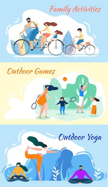 Actividades Familiares Juegos Al Aire Libre Practica De Yoga Vector Premium