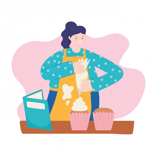 Actividades De Personas Mujer Cocinando Pastelitos Dulces Libro De Recetas De Dibujos Animados 1137