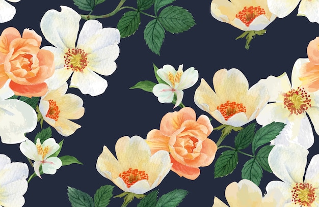 Acuarela de flores de patrón botánico, tarjeta de agradecimiento, ilustración de impresión textil vector gratuito