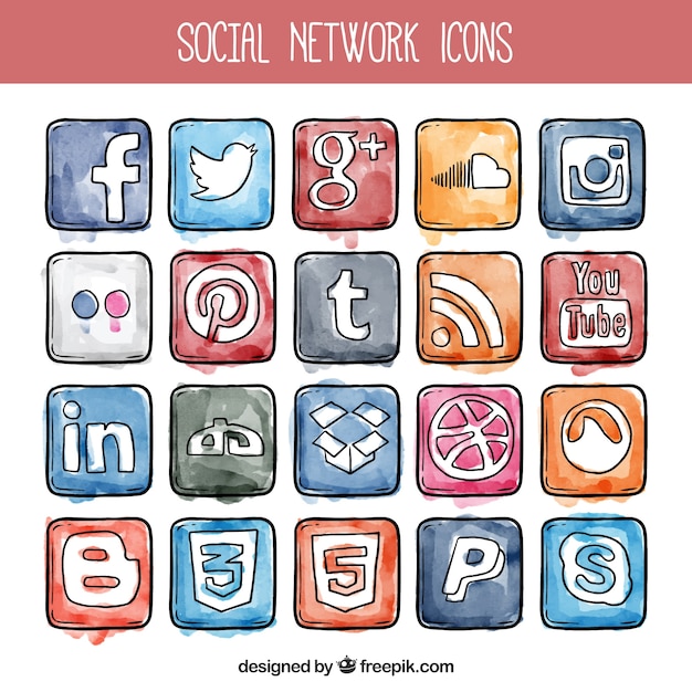 Acuarela Iconos De Redes Sociales Vector Gratis