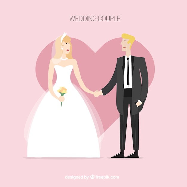 Adorable pareja de boda con fondo de corazón | Descargar Vectores Premium