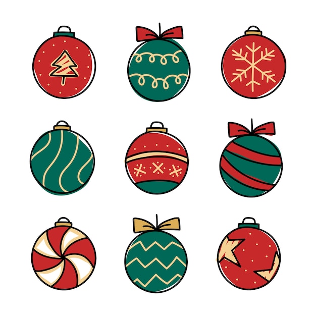 Adornos Navideños Dibujo Estilo Doodle Vector Gratis