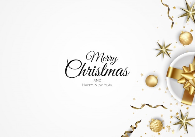 Adornos de oro fondo de navidad Vector Premium