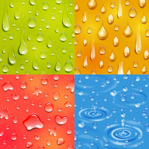 Agua siguiendo y cayendo gota ronda y forma alargada color banner cuadrado conjunto vector gratuito