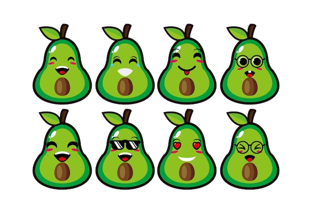 Aguacate Divertido Sonriente Lindo Set Collection Vector Ilustraci N De