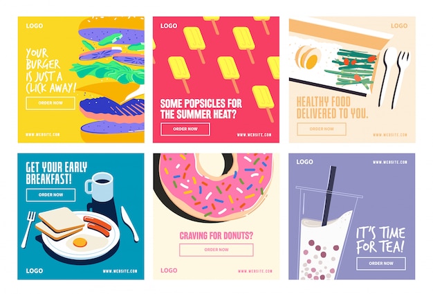 Alimentos bebidas redes sociales post colección instagram Vector Premium