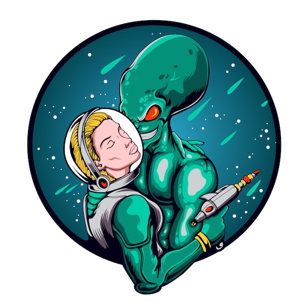 Amor Ciego Entre Astronauta Y Alienígena Ilustración Vector Premium 0246