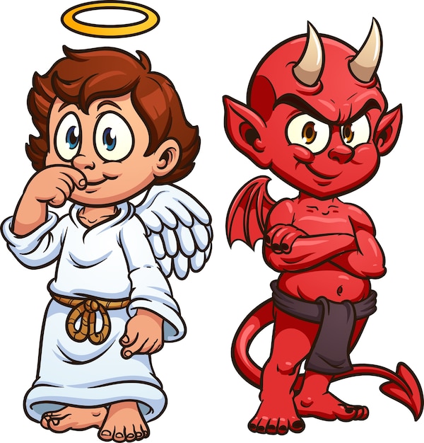 Personaje De Dibujos Animados De Diablo Y Ngel Sobre Fondo Blanco The