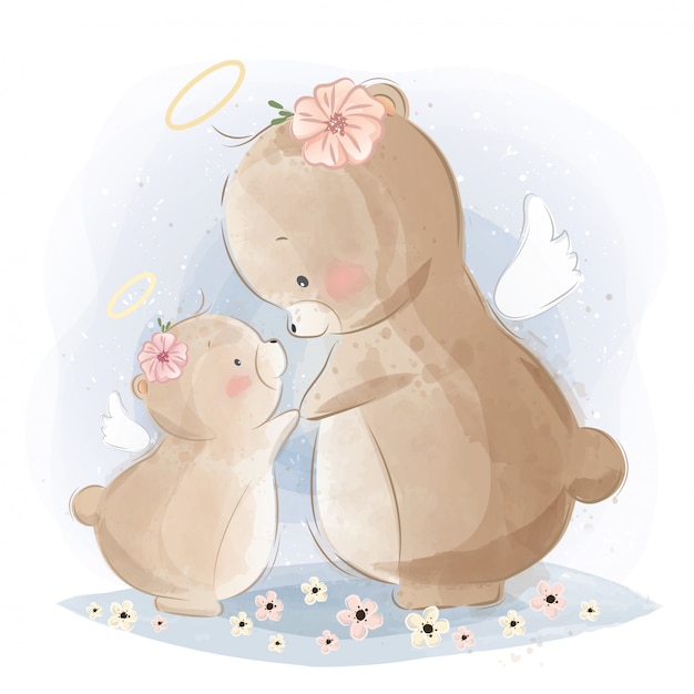 Download Angelical mommy and baby bear | Vector Premium