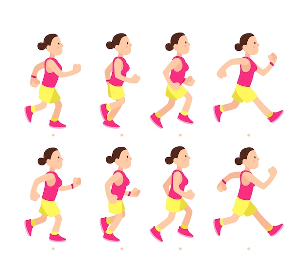 Animación de niña corriendo de dibujos animados | Vector Premium