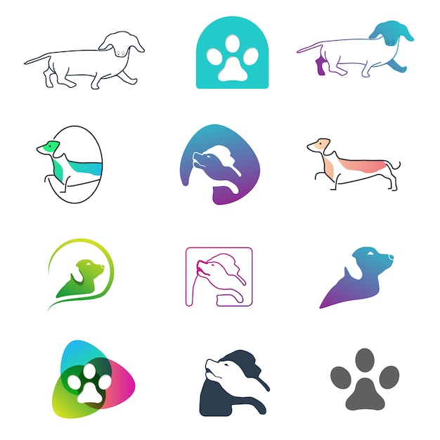 Animal Perro Mascotas Logotipo Conjunto Plantilla Vector Premium