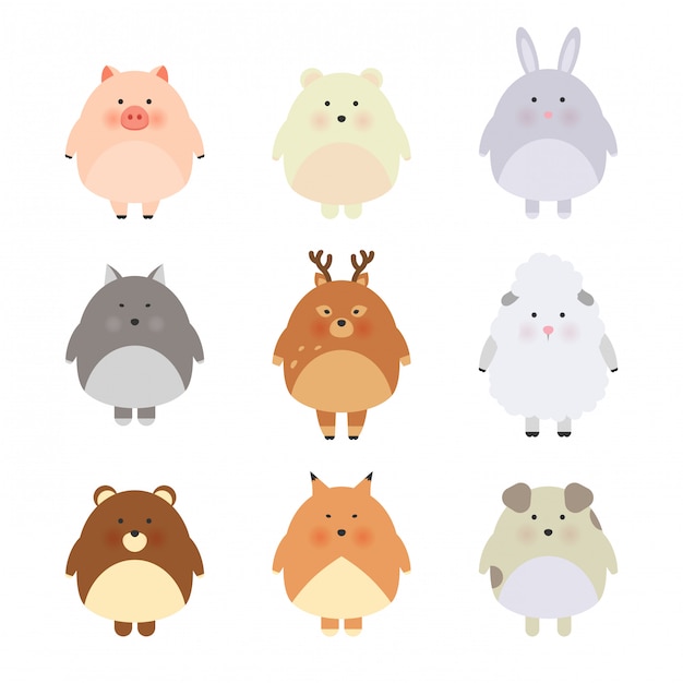 Animales lindos de la historieta para la tarjeta y la invitación del bebé Vector Premium