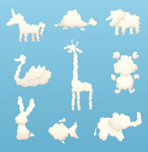 Animales De Las Nubes Varias Formas De Nubes De Dibujos Animados Vector Premium