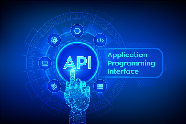 Api interfaz de programación de aplicaciones. mano robótica conmovedora ...