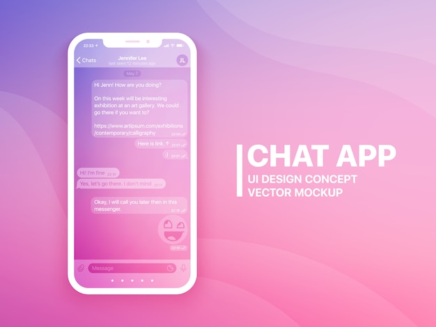 Aplicación de chat móvil ui y ux concept vector mockup Vector Premium