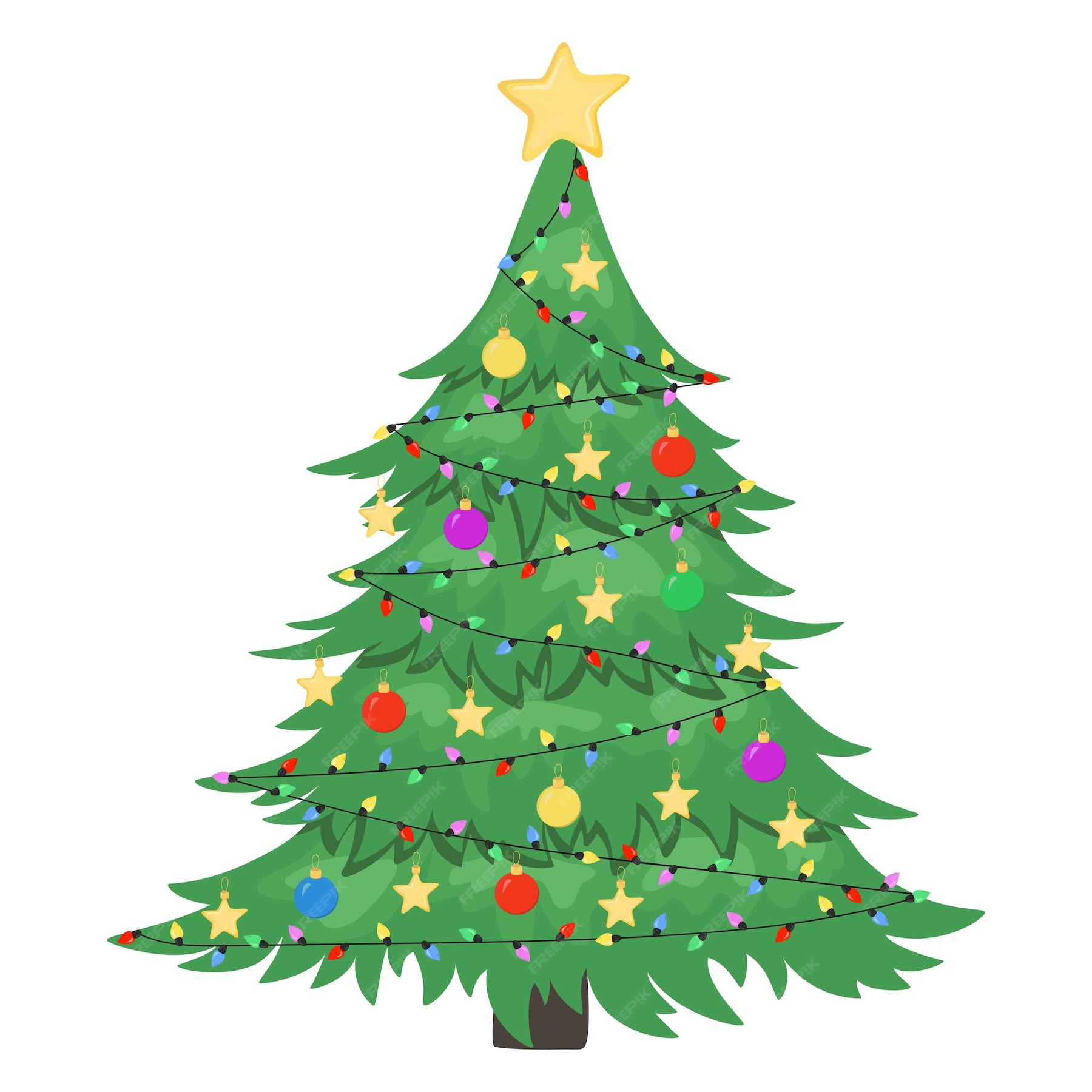 Árbol De Navidad Dibujado A Mano Con Adornos Estrellas Guirnaldas