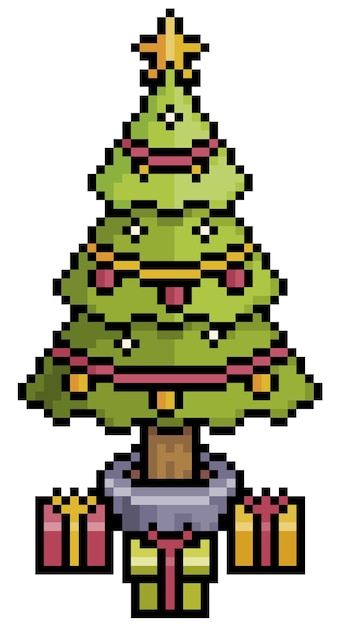 Árbol de navidad de pixel art elemento de juego de bits Vector Premium