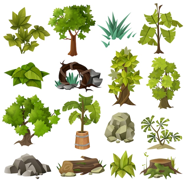 Árboles plantas paisaje jardinería elementos colección | Vector Gratis