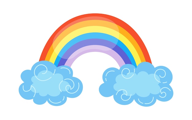 Arco Iris Con Estilo De Dibujos Animados De Nubes Resumen Símbolo Dibujado A Mano De Colores