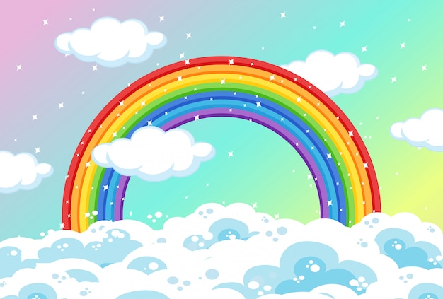 Vector Gratis Arco Iris Con Nubes Y Brillo Sobre Fondo De Cielo Pastel