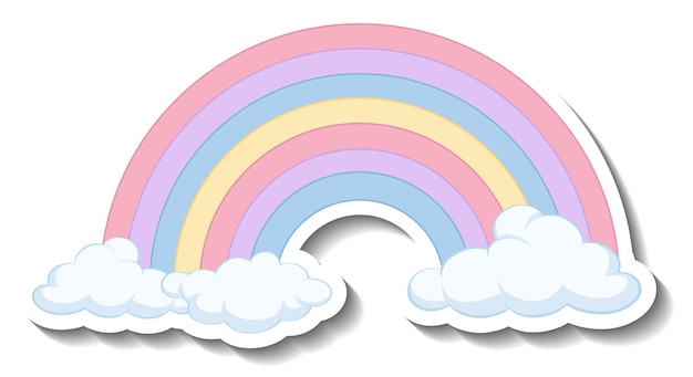 Arco Iris Pastel Aislado Con Dibujos Animados De Nubes Pegatina Vector Gratis