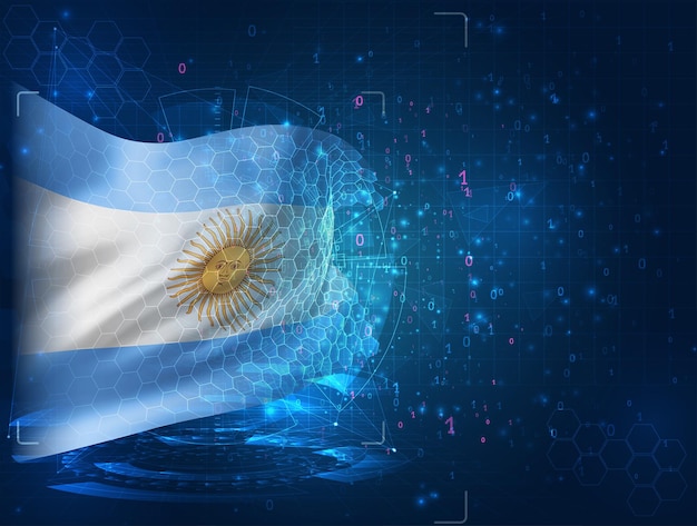 Argentina Vector Bandera 3d Sobre Fondo Azul Con Interfaces Hud Vector Premium