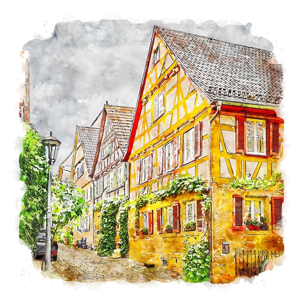 Arquitectura Alemania Acuarela Dibujo Dibujado A Mano Ilustraci N