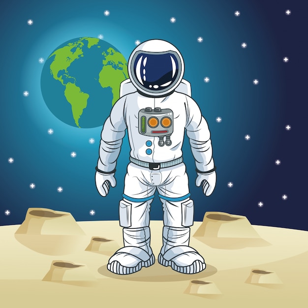 Astronauta De Dibujos Animados De Espacio Vector Premium