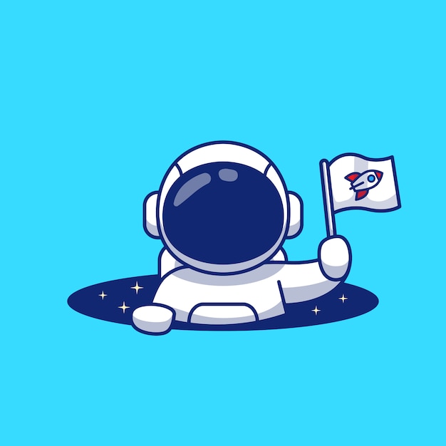 Astronauta Lindo Que Sostiene La Bandera En La Ilustración De La Historieta Del Agujero Del 9128