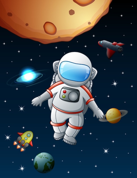 Astronauta en el espacio, Vector Premium