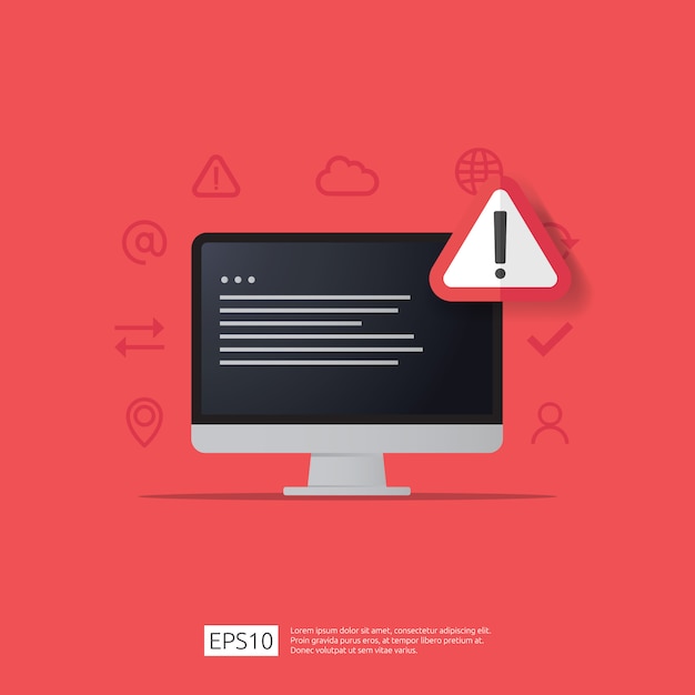 Atencion Advertencia Atacante Alerta Senal Con Signo De Exclamacion En La Pantalla Del Monitor De La Computadora Cuidado Con El Icono De Simbolo De Peligro De Internet Vector Premium