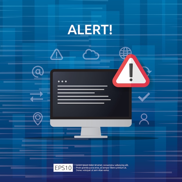 Atencion Advertencia Atacante Alerta Senal Con Signo De Exclamacion En La Pantalla Del Monitor De La Computadora Cuidado Con El Icono De Simbolo De Peligro De Internet Vector Premium